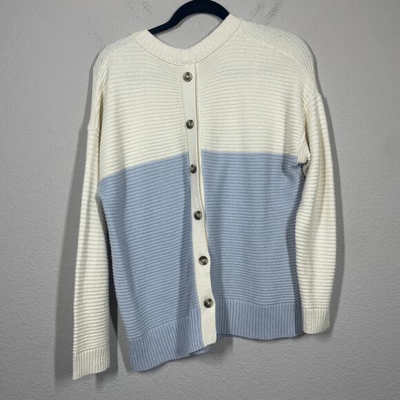 Madewell Small Greensboro Button Back Sweater Cream Periwinkle Colorblock - Picture 3 of 10